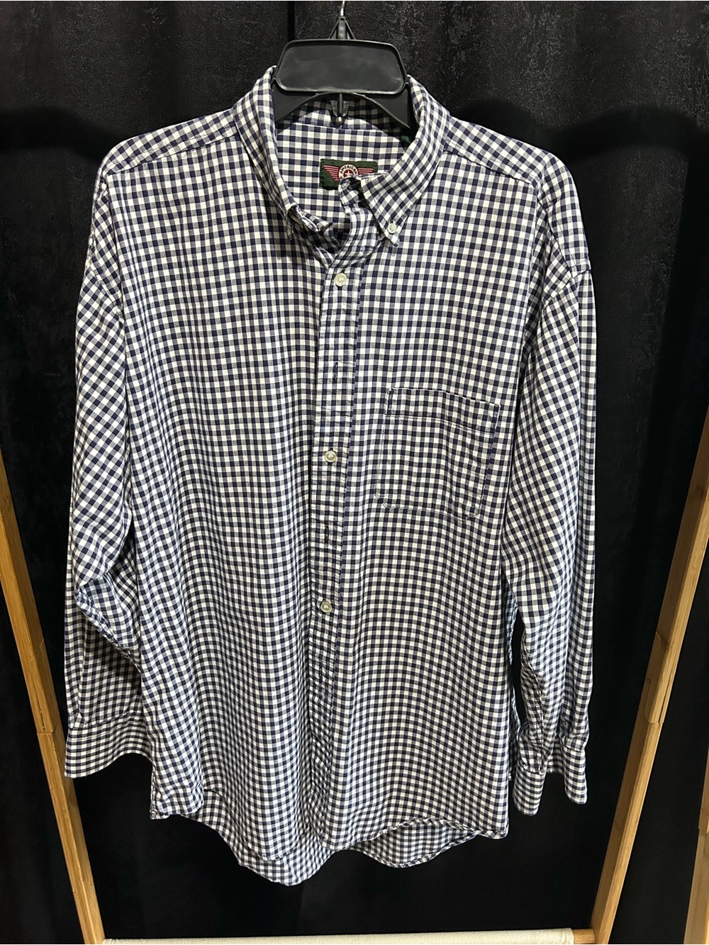 Men's Navy & White Gingham Button-Down Shirt